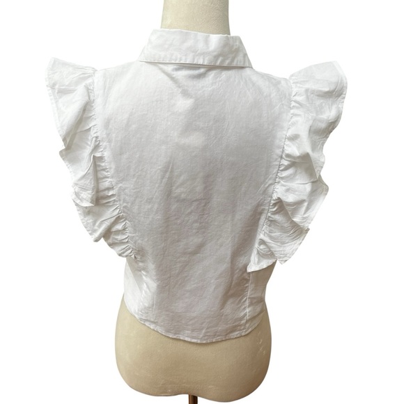 Sim & Sam New Women’s Medium White Ruffle Button Up Sleeveless Top Front Tie - Picture 4 of 8
